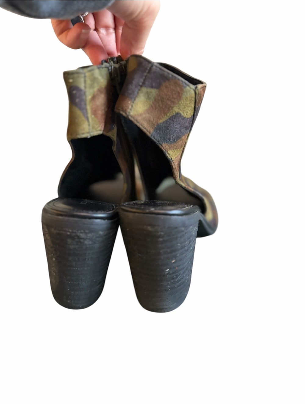 Volatile Camouflage Open-Toe Block Heel Booties Y2K - Picture 3 of 8